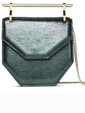 M2Malletier Metallic Leather Clutch/Shoulder Bag, Emerald Green, NWT 